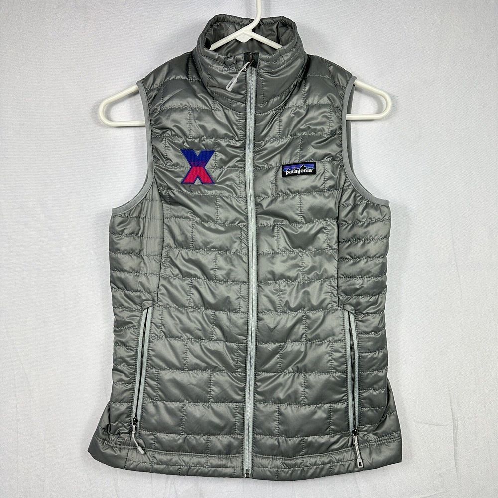 Patagonia‎ Nano Puff Vest Womens XS Silver Full Zip Primaloft Logo 84247